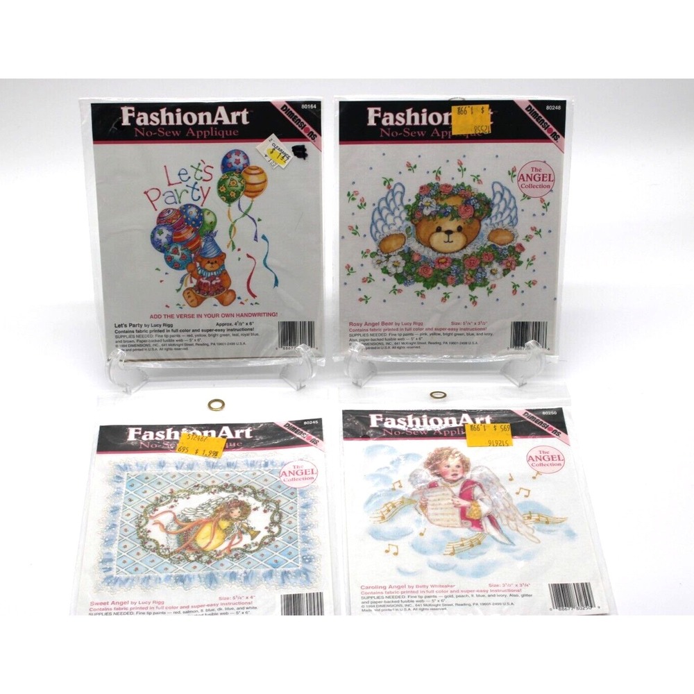 4 VTG No-Sew Applique 1994 Dimensions Fashion Art - Bears & Angels NEW